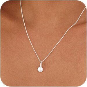 🆕 Women Silver Pearl Pendant Necklace 14K Simple Trendy Sterling Chain Jewelry